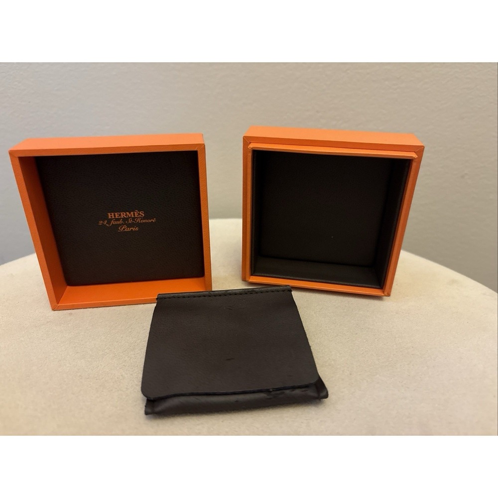 HERMES Heavy Luxury Jewelry Display Box 3.25"x 3.25"x2" & Jewelry Pocket - Picture 3 of 8
